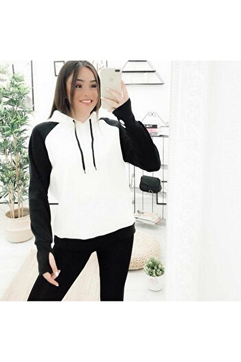 leyla sanat sanata yeni bir bakış açısı Women's Panda Three Thread Fabric Hooded Fleece Sweat 65 Cm
