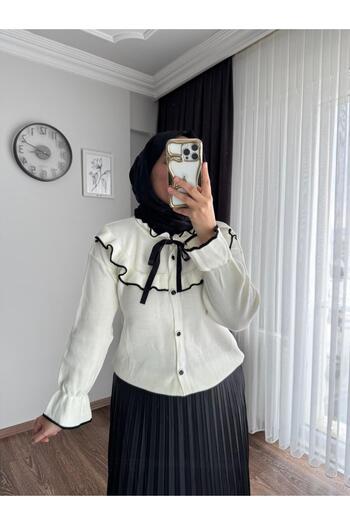 RFK Butik Women's Skirt Top with Bow Detail Pinterest Hijab Cardigan - White