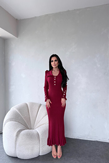 kamacibutik PRENSES YAKA DÜĞME DETAYLU TRİKO ELBİSE STANDART BEDEN (S/M/L/XL) UYUMLUDUR