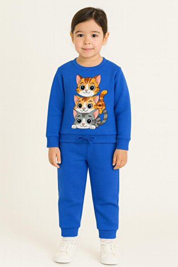 MODA Kışlık Kız Erkek Çocuk Eşofman Takımı yavru kedi baskılı 3 4 5 6 7 8 9 10 11 12 yaş Unisex