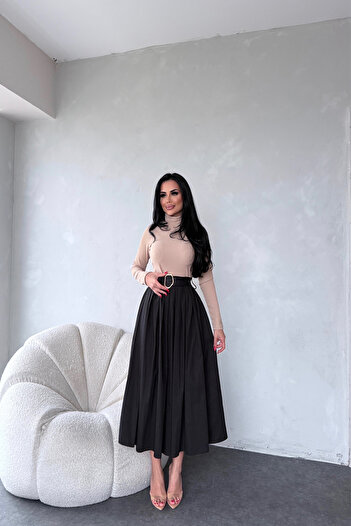 kamacibutik BALIKÇI YAKA ETEĞİ PİLELİ KEMERLİ BALIKÇI ELBİSE