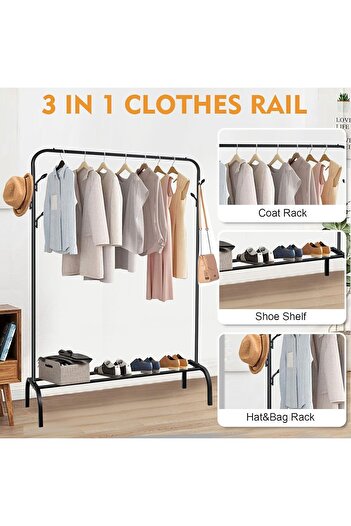 Xess Multipurpose Clothing Garment Rack with Bottom Shelves,Metal Clothes Stand Rack with Rod a