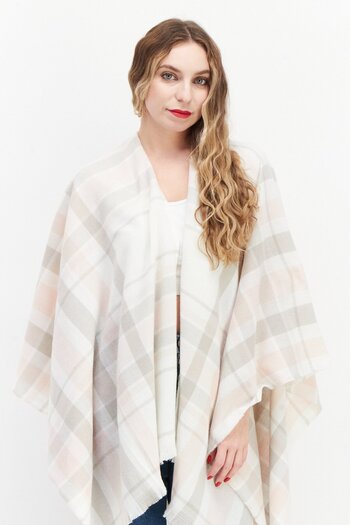 Rampage Women Tartan Oversized-Plaid Ruana Open-Front Shawl 168 x 66 cm, White/Pink Combo