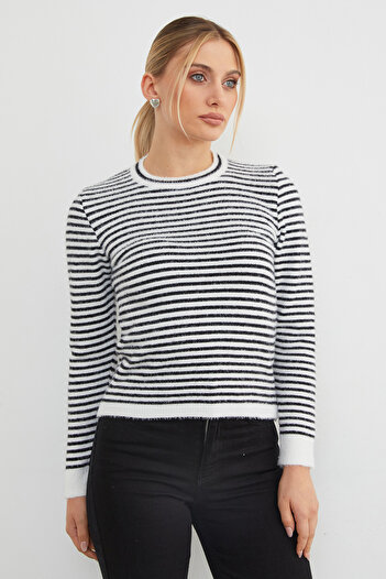 Fulla Moda Striped Bearded Sweater