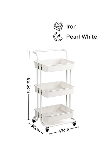 Bukela 3 Tier Rolling Storage Cart with Lockable Wheels, Pearl White