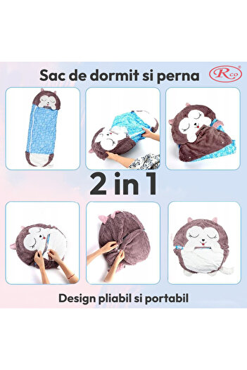RCO Plush toy 2 in 1 Pillow/Sleeping bag, 135x50cm with 104 cm inside husky Zeta