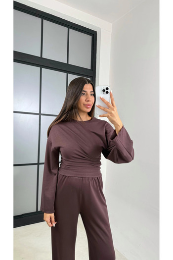 manana fashion Modal Yarasa Sleeve Blouse Pants Two-Piece Set