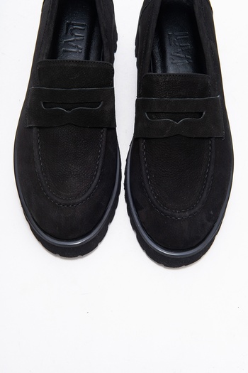 LuviShoes Γυναικεία Loafer παπούτσια VIONEL Μαύρα από γνήσιο δέρμα Nubuck