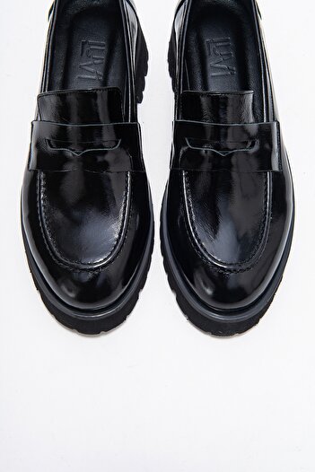 LuviShoes Vionel Black Patent Leather Genuine Leather Women's Loafer Shoes