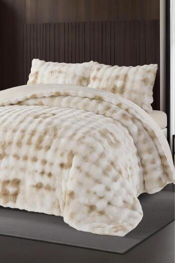 Çeyiz Diyarı Alvina Dama Rabbit Fur Double Bedspread 220X240 cm Cream