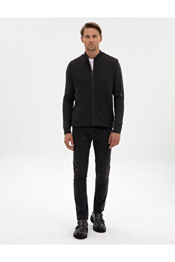 Pierre Cardin Koyu Antrasit Melanj Slim Fit Fermuarlı Triko Hırka 50317341-VR266