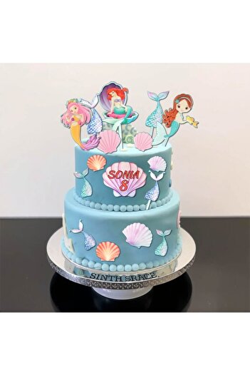 OEM Set 16 cake toppers for Ariel and other mermaids birthday - wood/MDF, UV print