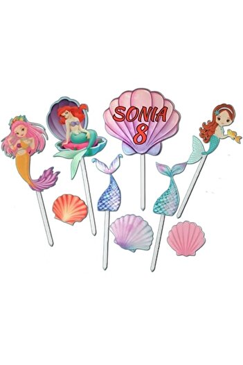OEM Set 9 cake toppers for Ariel and other mermaids - wood/MDF, UV print