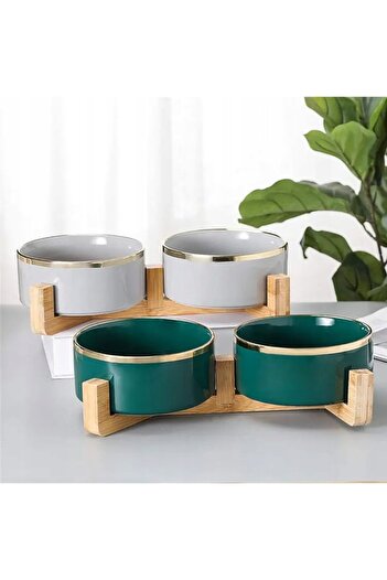 Other DOUBLE CERAMIC DOG AND CAT BOWL 2 x 400ml ON A GLAMOUR STAND