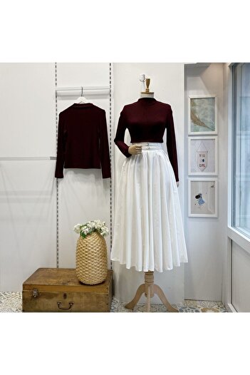 Faya Boutique White Two-Waisted Fiorita Poplin Skirt