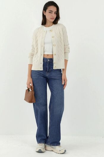 Hiccup Hair Braid Patterned Buttoned Knitwear Cardigan