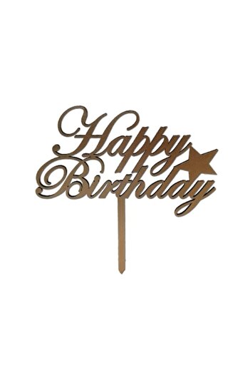 OEM Topper tort Happy Birthday, Promotional Print, HB01MDF1, mdf vopsit auriu, 12x8 cm