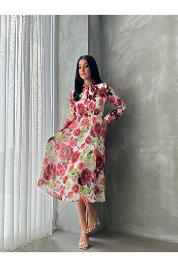 ADAMODA.RO Floral Printed voile midi day dress