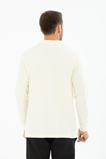 Store 100% Cotton Long Sleeve Polo Neck Pique Patterned T-Shirt - Regular Fit Buttoned