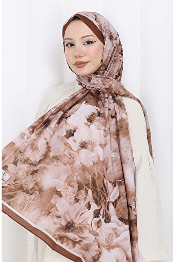 sefamerve Cotton Patterned Cocoon Shawl 70324-10 Brown