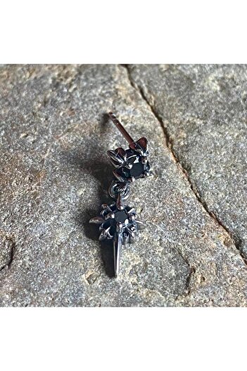 Viking Special Design Black Zircon Stone Dangle 316L Stainless Tarnish Free Steel Earrings