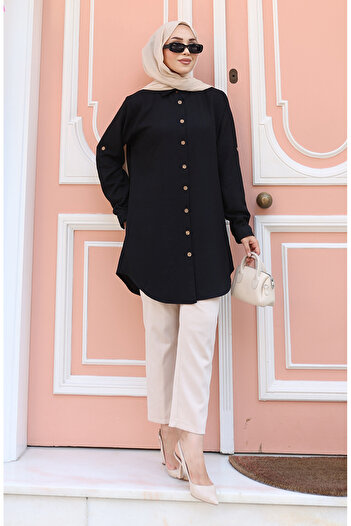 sefamerve Buttoned Tunic 0147-01 Black