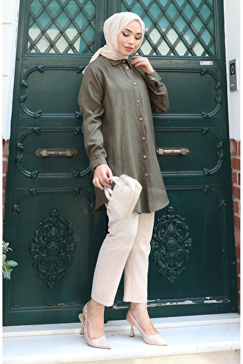 sefamerve Buttoned Tunic 0147-03 Khaki