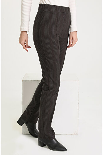 sefamerve Striped Cotton Lawn Trousers 7016-03 Brown Gray