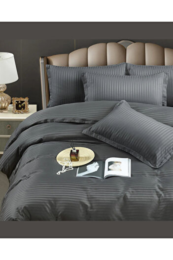 Truva Grup 4 Piece Bed Linen Set – 100% Fine Damask Cotton – Double Bed – Grey – Premium Quality