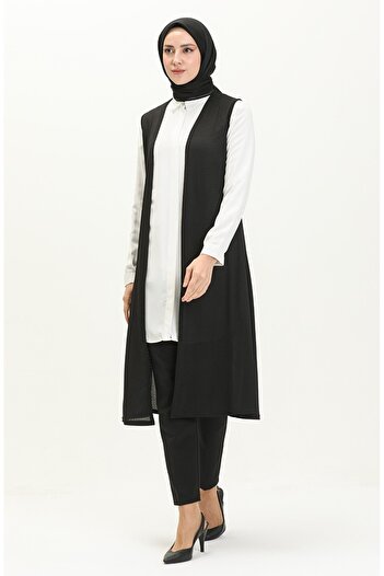 sefamerve Simple Long Vest 8590-01 Black