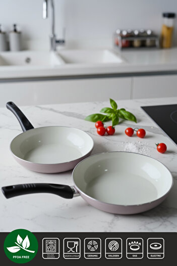 ELDİPA 2-Piece Ceramic Frying Pan Set 24 cm + 26 cm – Non-Stick Surface, Heat Resistant, Stylish and Durable Pan Set