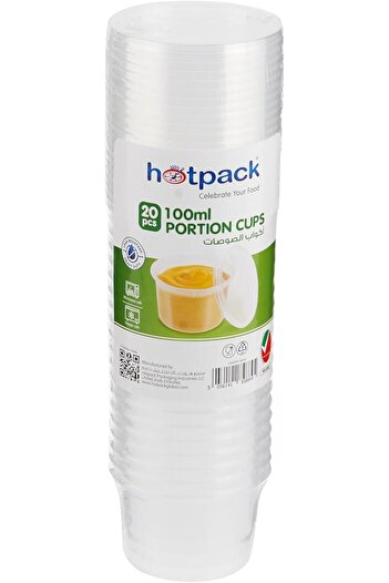 Hotpack Portion Cups 100ml with Lid, Microwave Safe and Freezer Safe, 20 Pieces