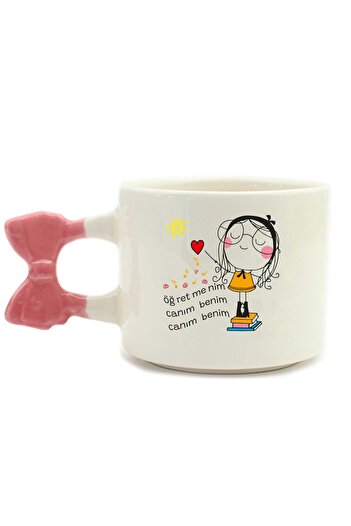 PALTO TASARIM My Teacher, My Dear, My Dear! Handmade Cream Shiny Ribbon Handle Mug - Handcrafted Gift