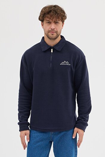 Polo State Men's Anti-Pilling Cold-Proof Fleece Sweatshirt Navy Blue