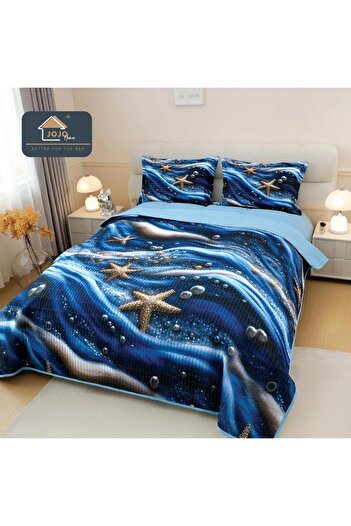 JOJO HOME 5D Bedspread Set + 2 Pillowcases, Digital Printing, Sea