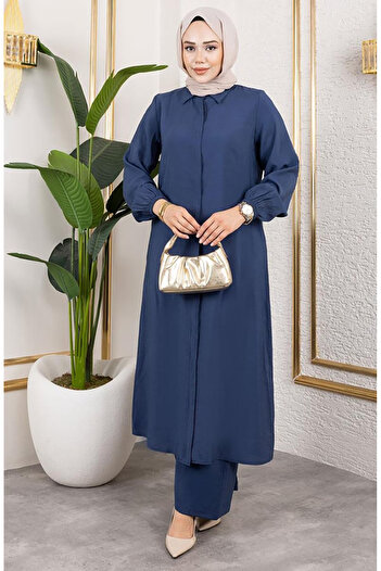 sefamerve Long Tunic Modal Suit 0330-03 Navy Blue