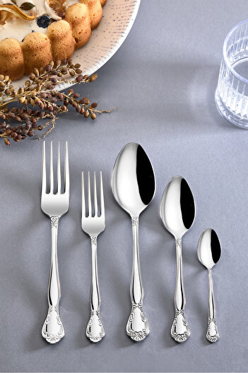 Kitchen Life 30 Piece Stainless Steel Mahi Devran Cutlery Set – Stylish Stainless Steel Tableware Set