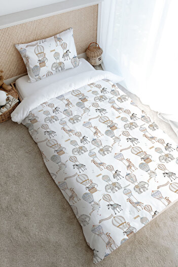 Tuğba Kuğu Single Duvet Cover Set (160X220) - Pureline Series - Dreamland Safari