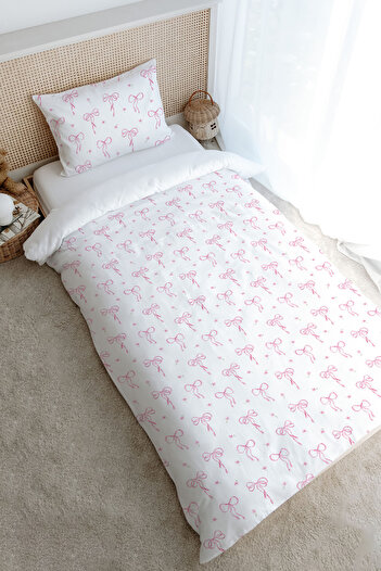 Tuğba Kuğu Single Duvet Cover Set (160X220) - Pureline Series - Dainty Bows