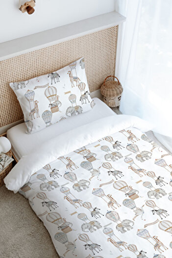 Tuğba Kuğu Single Duvet Cover Set (160X220) - Pureline Series - Dreamland Safari