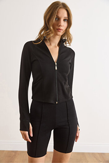 Olalook Women's Black Cupra Modal Flexible Sports Jacket with Thumb Holes Ckt-19000488