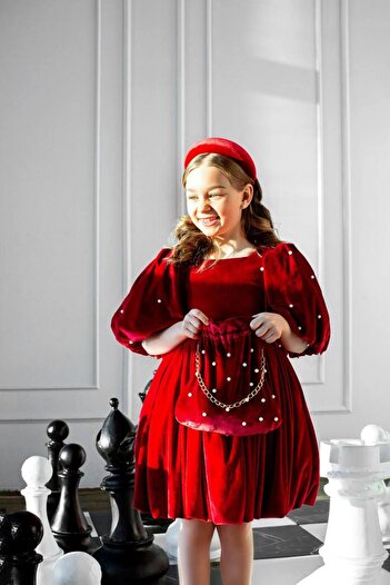 Miss Lorin Kids Girl's Velvet Embroidered Sleeve Design Dress