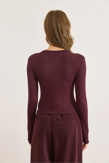 Olalook Women's Plum Snap Detailed Soft Textured Cardigan Blouse Blz-19003142