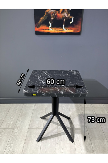 hey modüler mobilya Zeren Kare Siyahmermer Mutfak Yemek Masası Balkon Masası Siyah Ayak 60 cm