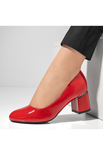 BMoD Women's red glossy shoes with thick heel MOD02838