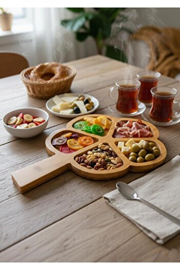 HomeTarz Clover Bamboo Serving Plate - 23 cm
