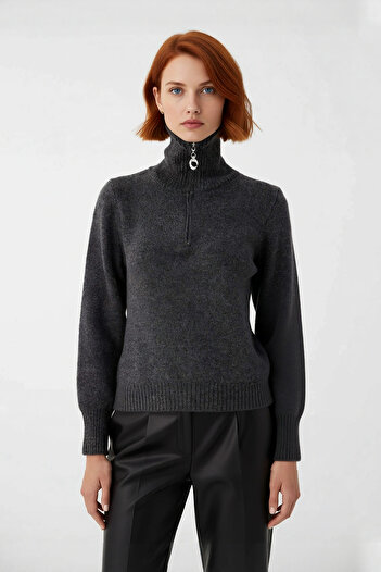 PayBuy Obțineți eleganța iernii cu puloverul din tricotat Selenik, cu fermoar, cu guler înalt și croială obișnuită.