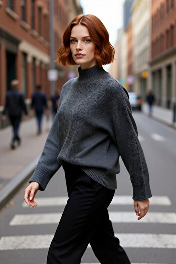 PayBuy Pulover de tricotat simplu, cu guler ridicat, oversize, pentru femei, cu detaliu cu mâneci joase, elegant de iarnă, pentru combinații casual