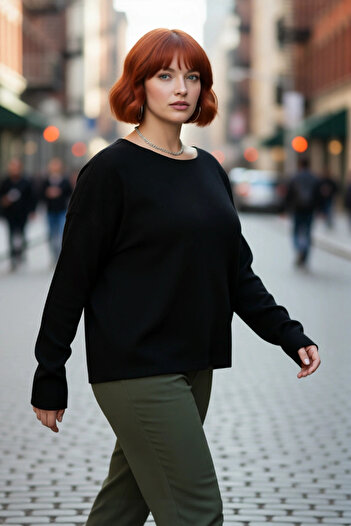 PayBuy Women's Plus Size Relaxed Fit Acrylic Solid Pattern Knitwear Sweater Stylish Choice for Winter Daily Outfits