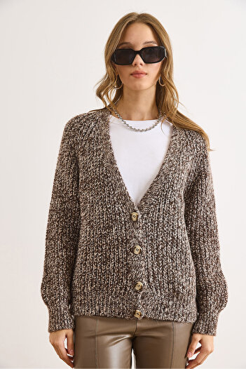 Olalook Women's Brown Soft Textured Knit Cardigan Hrk-19000431